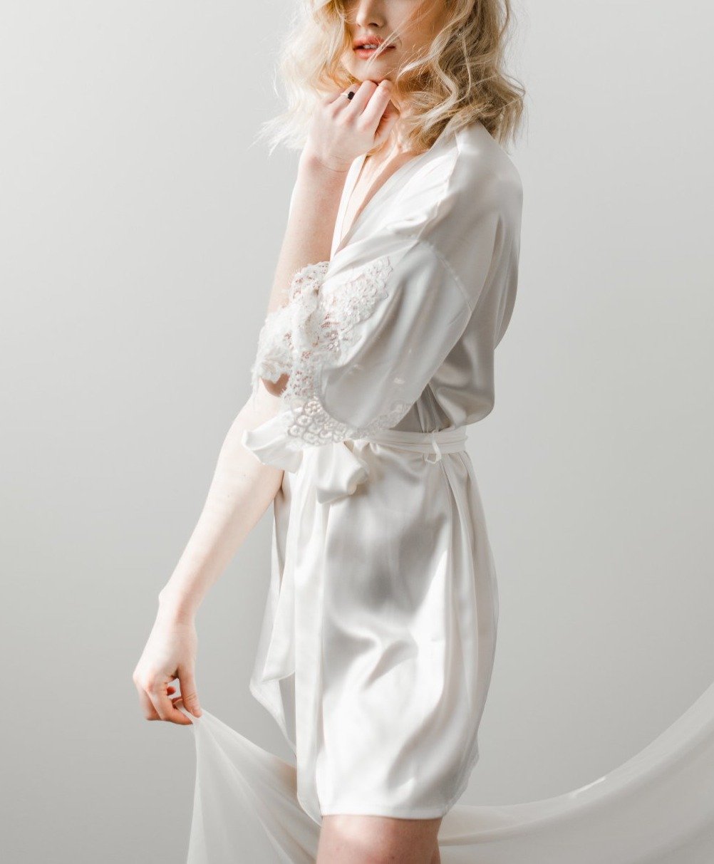 Emily White Silk Robe