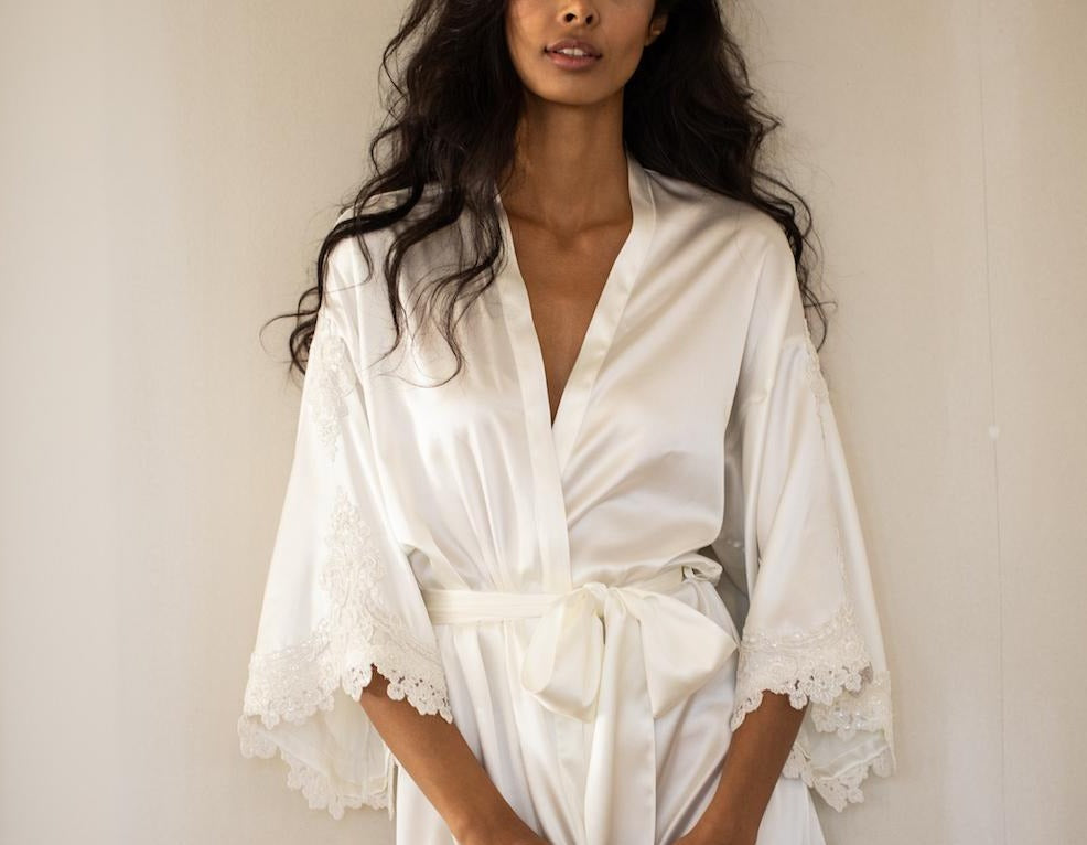 Emily White Silk Robe