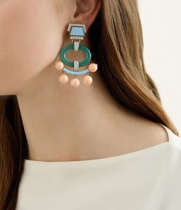 Pagoda Earrings in Chrysoprase with Coral Beads