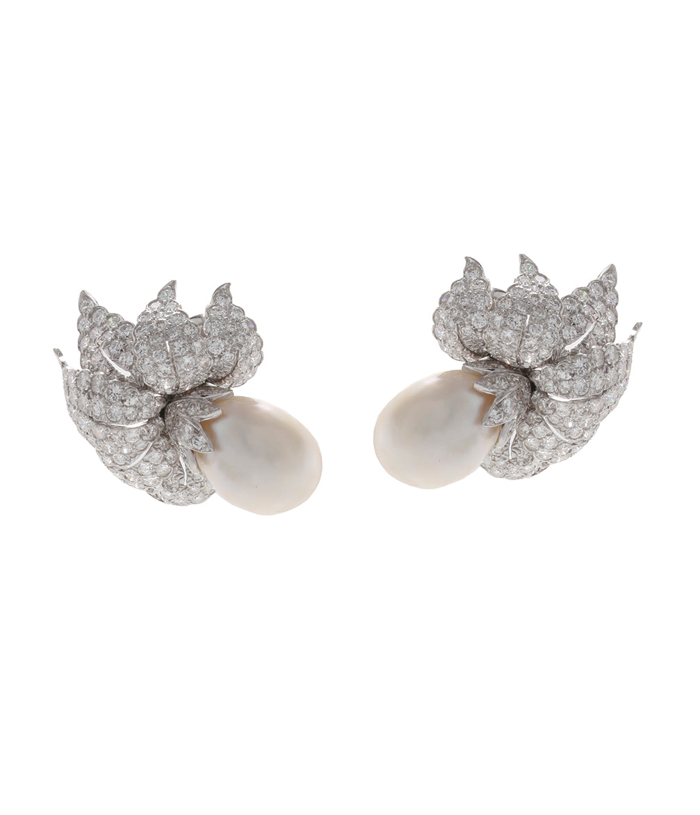 Pearl and Diamond Earrings | David Webb New York | Over The Moon