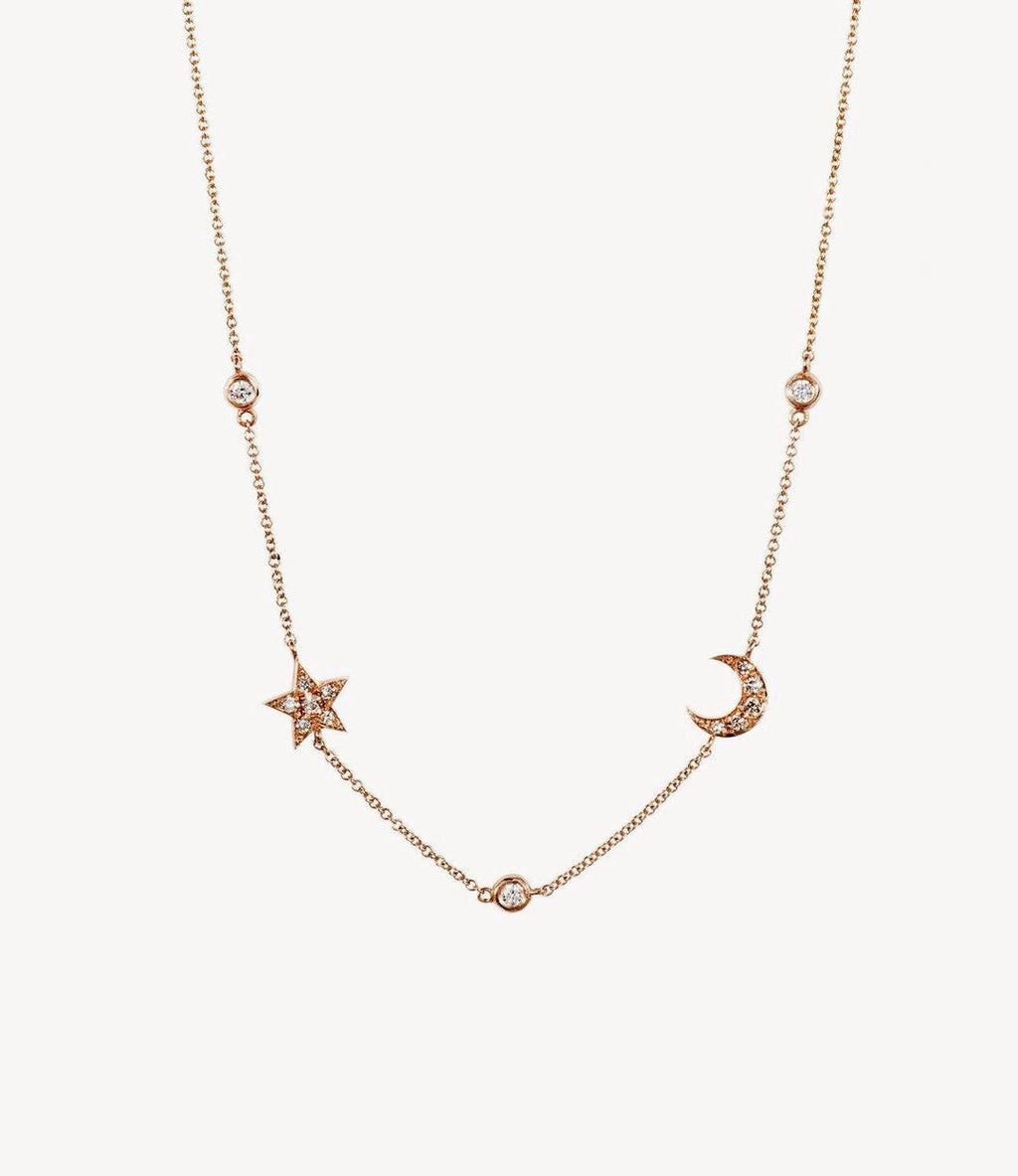 Diamond Star and Moon Necklace