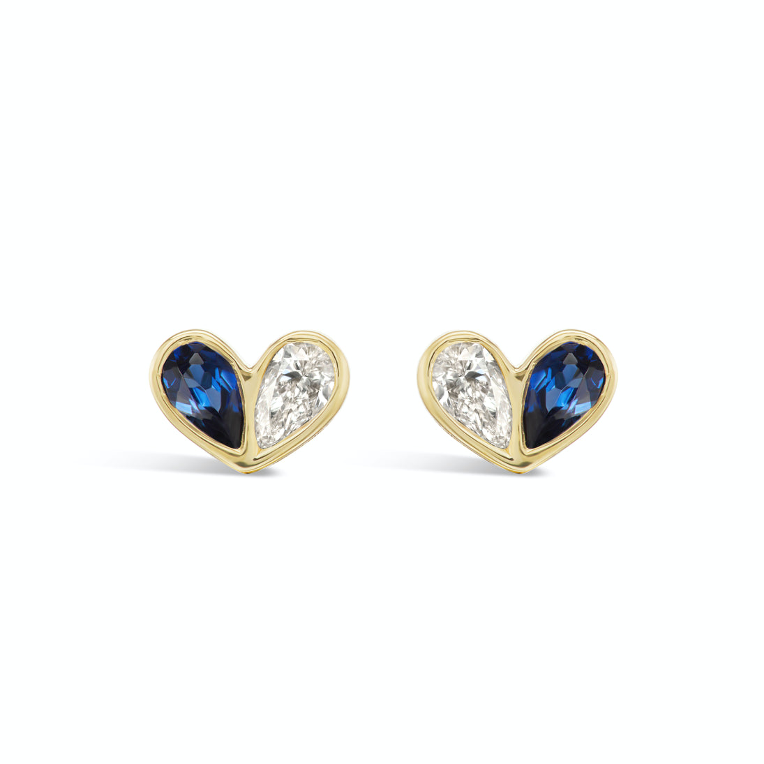 Sweetheart Studs in Diamond and Blue Sapphire