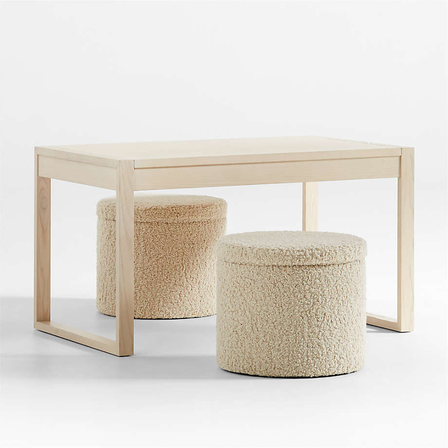 Cream Sherpa Kids Storage Ottoman and Stool