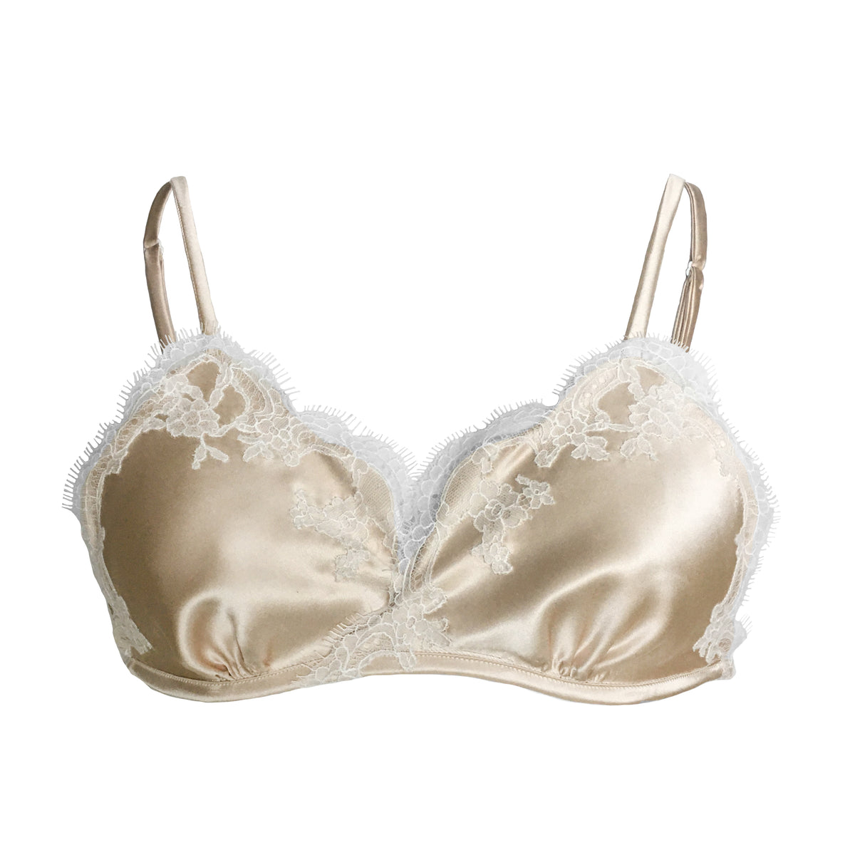 Caudry Lace Bralette in Dune Silk & White