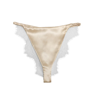 Caudry Lace Brief in Dune Silk & White