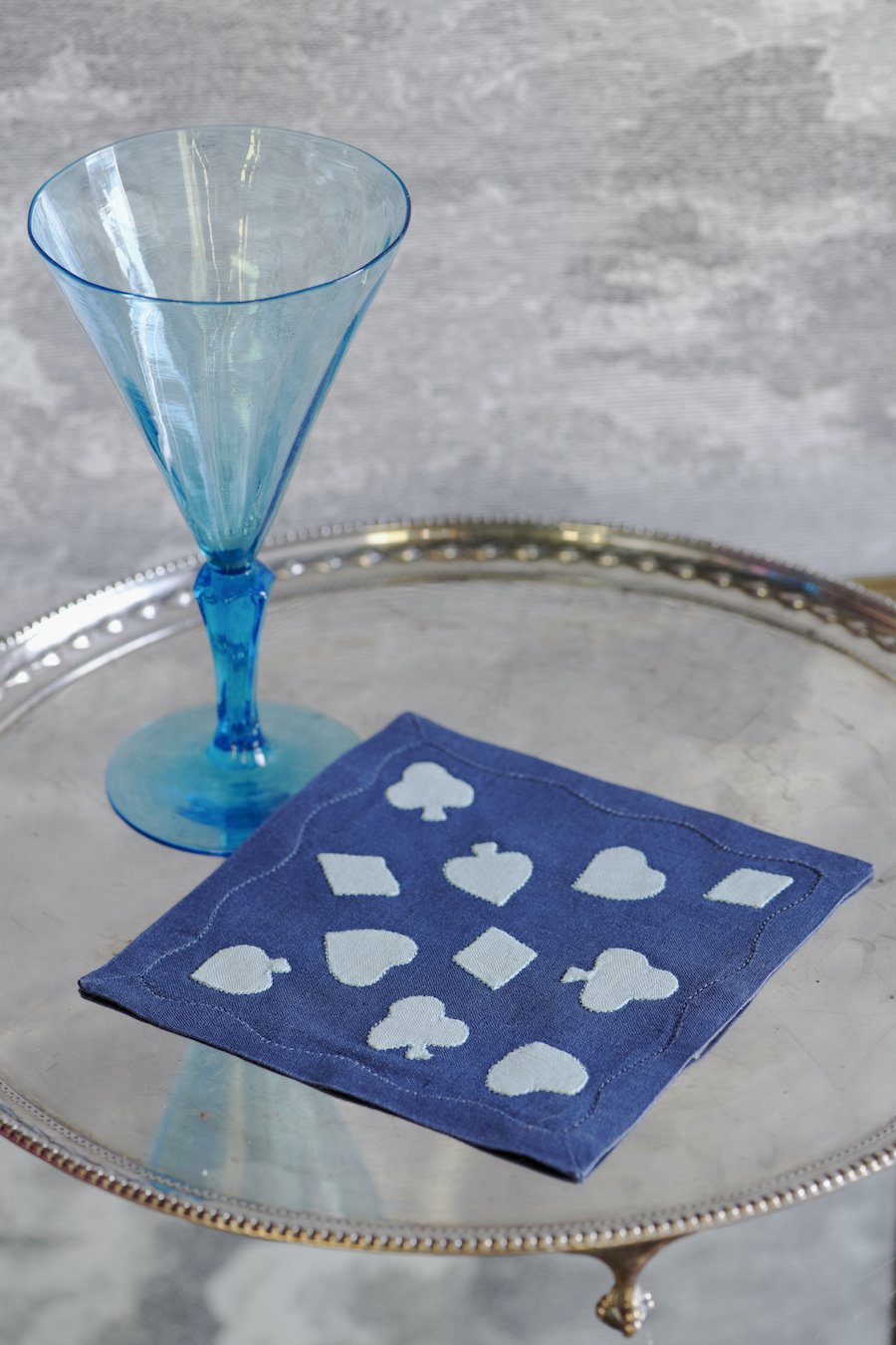 Cardshark Cocktail Napkins in Navy & Aqua, Set of 6