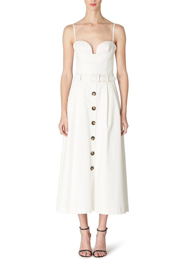 White Ruched Bustier Belted Midi Dress