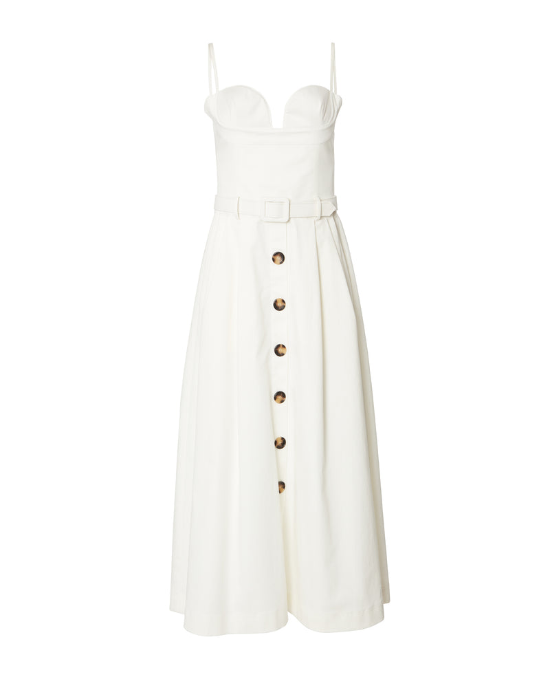 White Ruched Bustier Belted Midi Dress