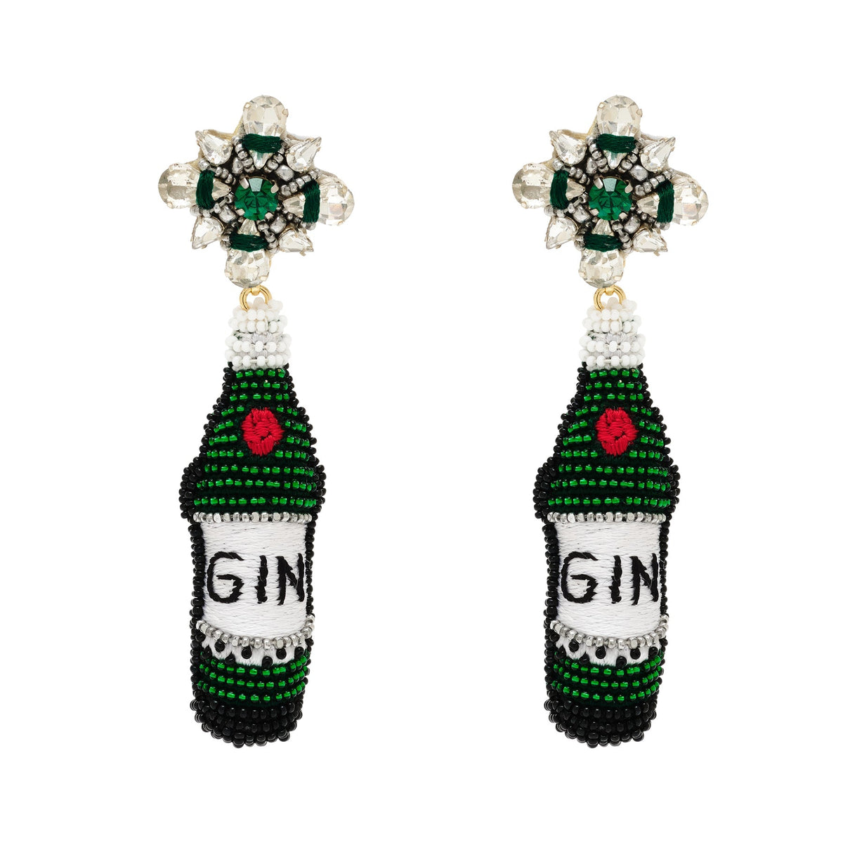 Gin Bottle Earrings in Green