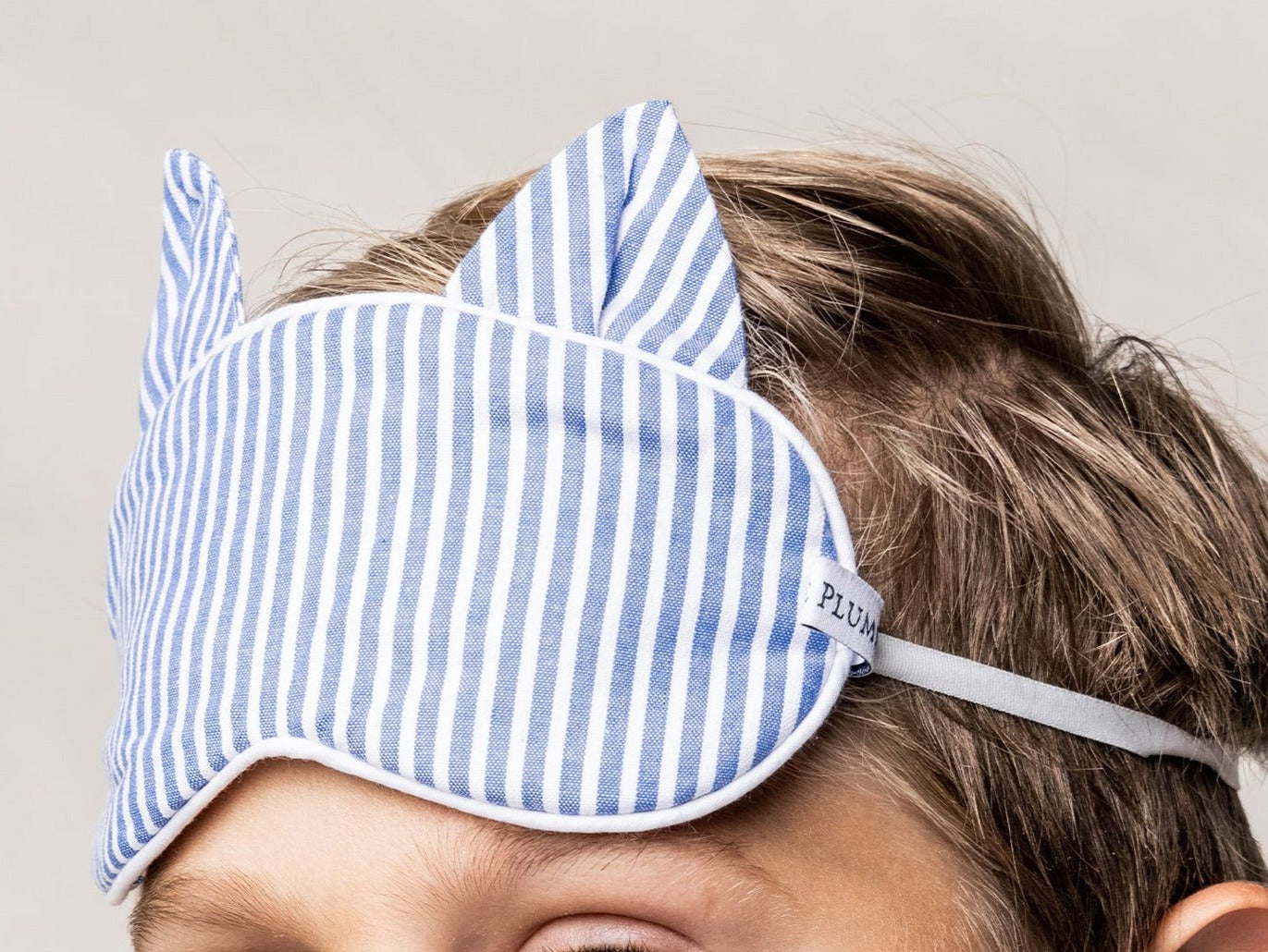 French Blue Seersucker Kitty Eye Mask