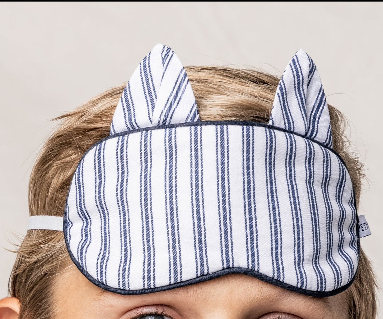 Navy French Ticking Kitty Eye Mask