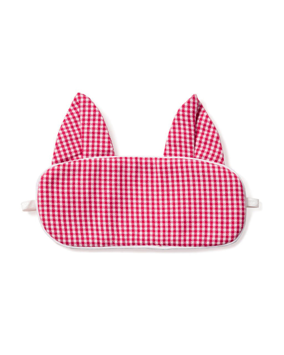 Front view of Children’s Red Mini-Gingham Kitty Sleep Mask showcasing cat ear shape and red mini-gingham pattern on a white background