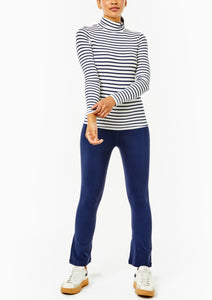 The Everyday Ribbed Turtleneck in Off White and Navy Stripe