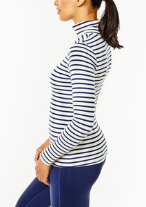 The Everyday Ribbed Turtleneck in Off White and Navy Stripe