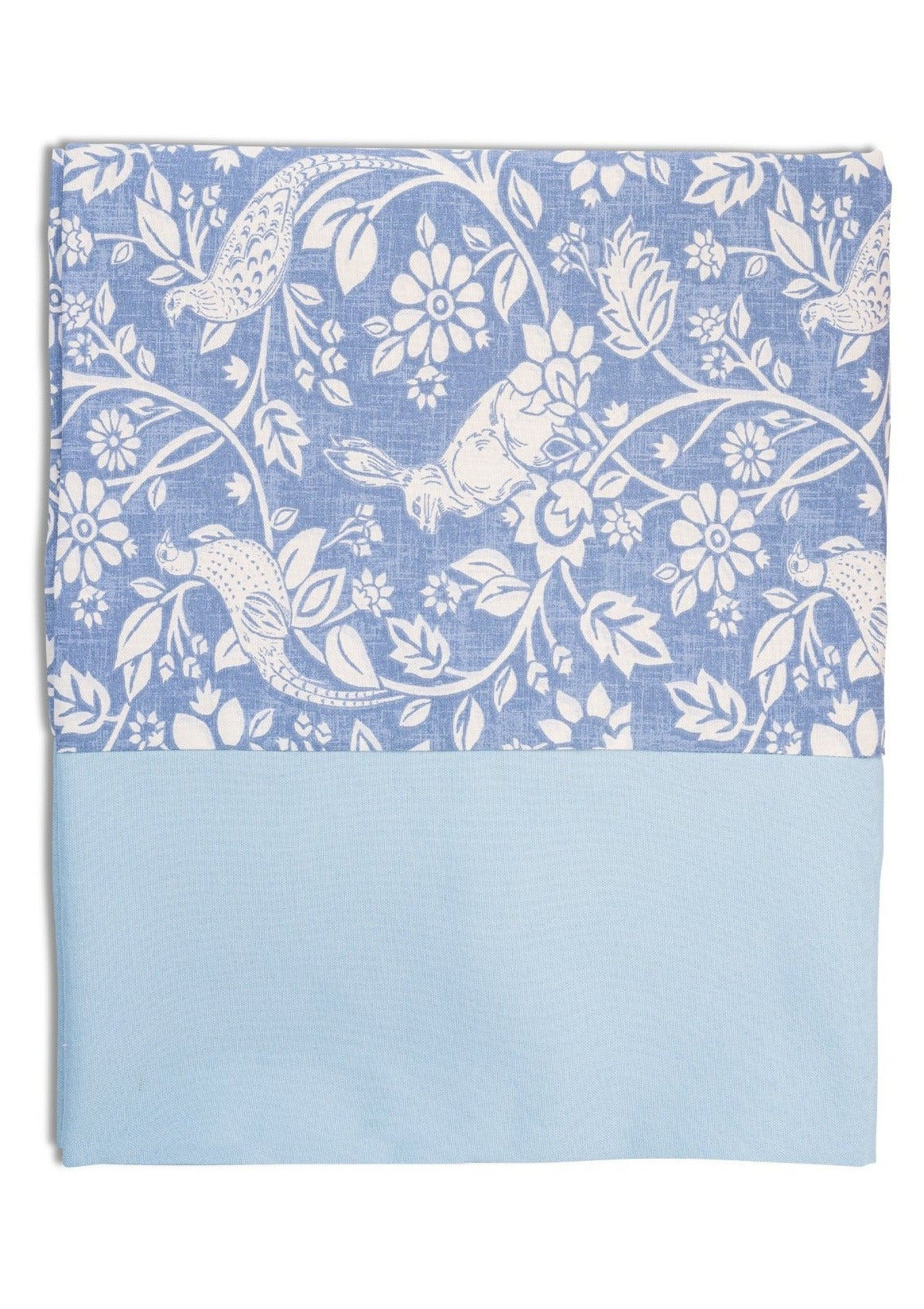 Whimsical Tablecloth with Blue Trim