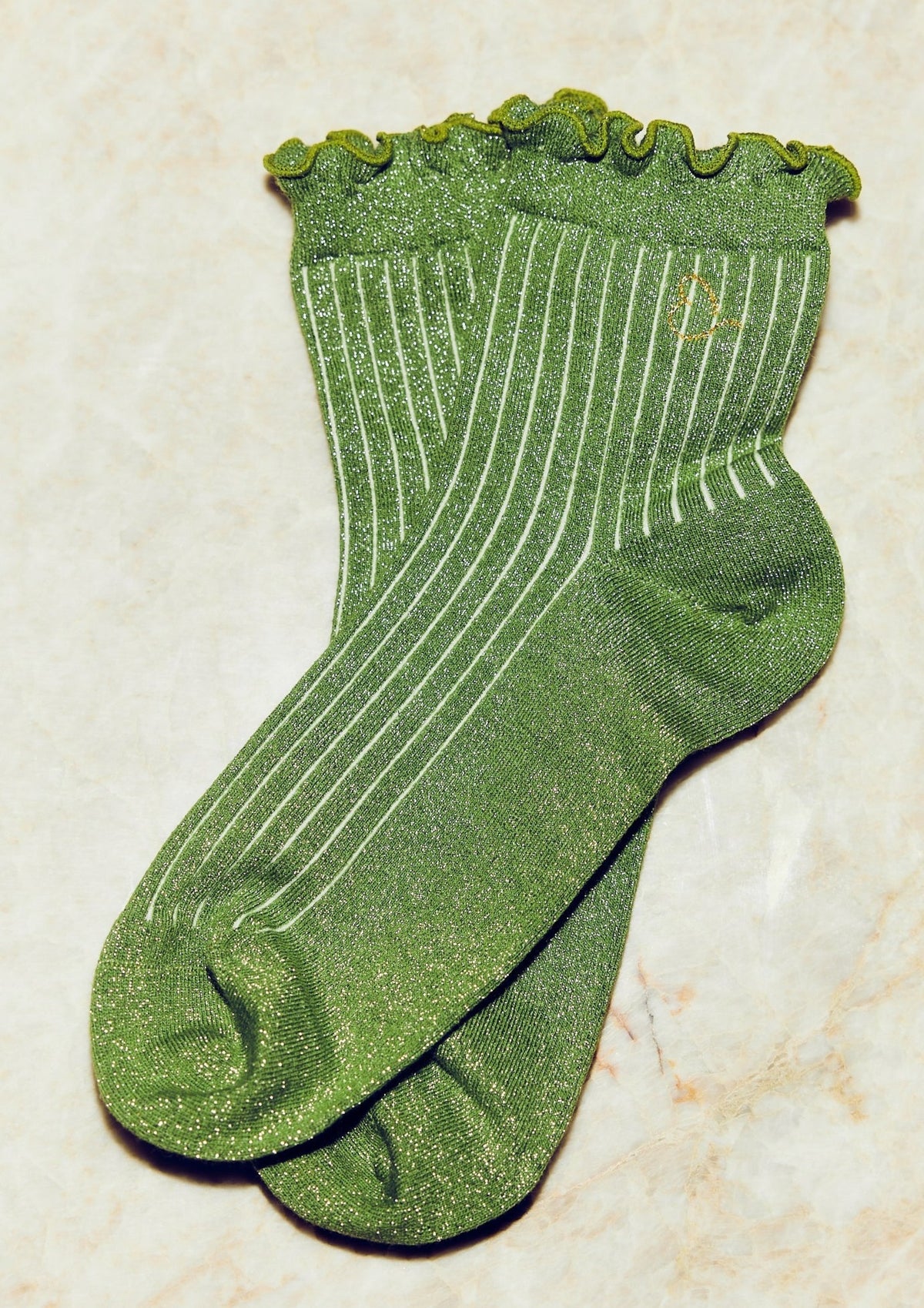 Love & Lurex Ruffled Socks in Green