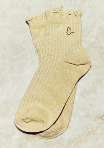 Love & Lurex Ruffled Socks in Gold