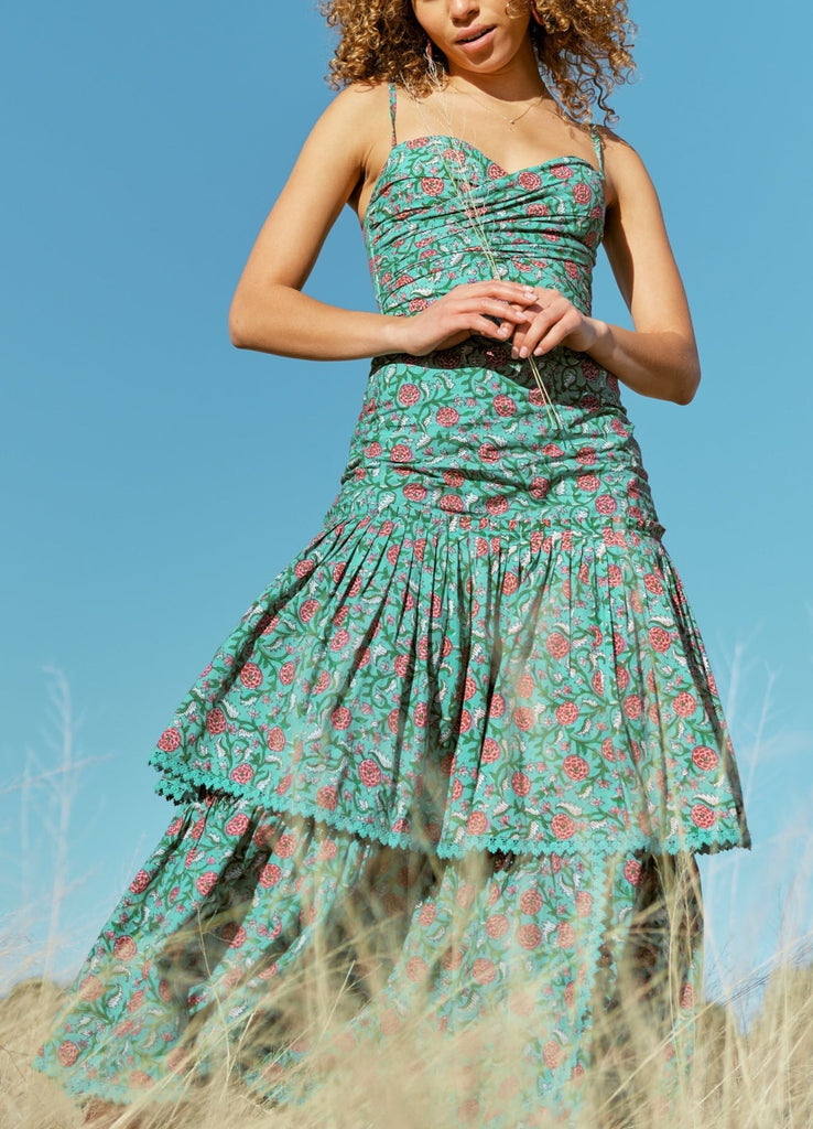 Helen Tiered Maxi Dress in Teal Floral | Over The Moon
