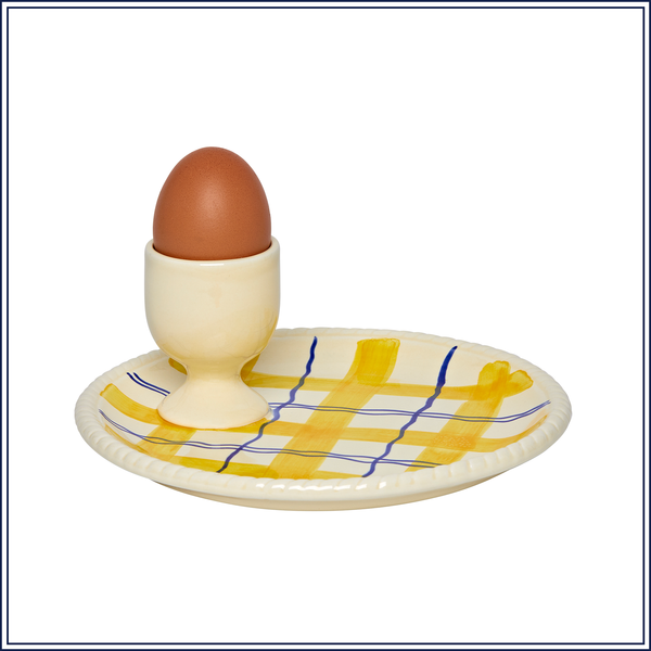 CERAMIC TARTAN EGG CUP, YELLOW