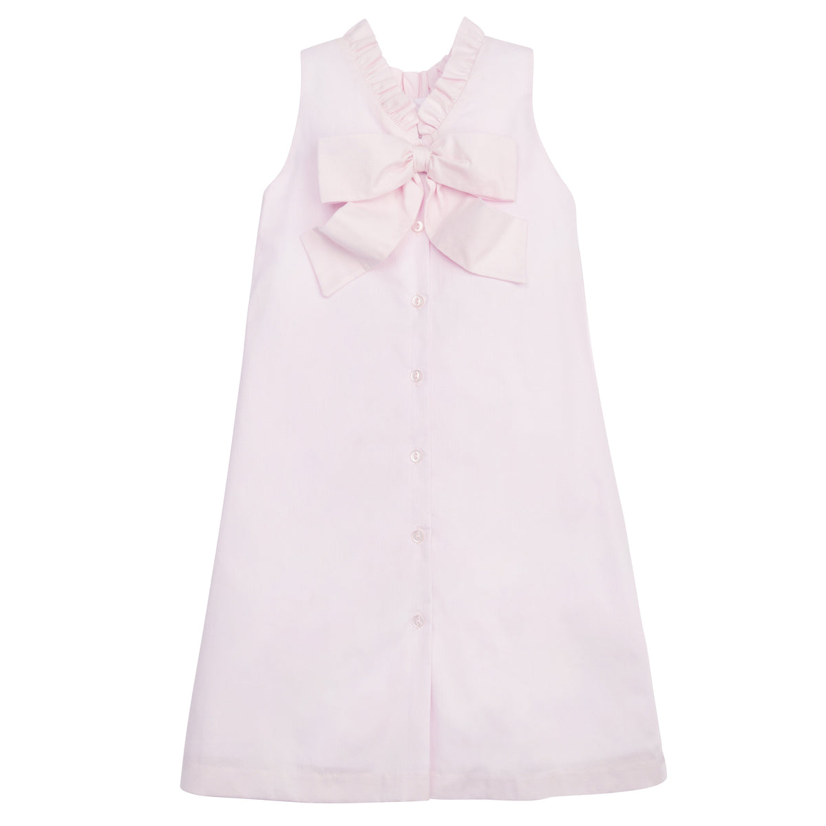 Little English traditional girl's clothing, classic older girl's sleeveless dress for spring, light pink shift dress with ruffle collar for tweens