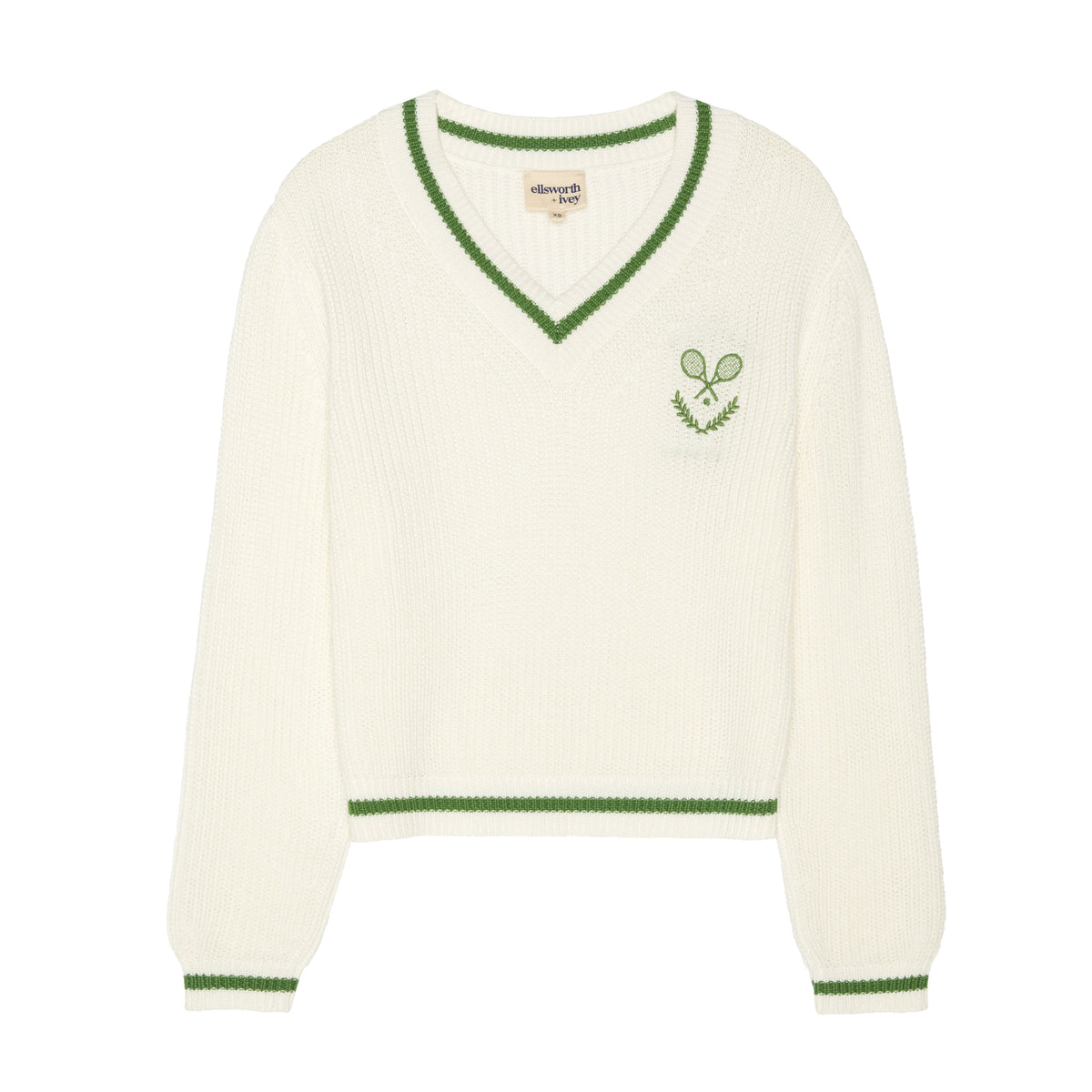 Varsity Tennis Club V-Neck Sweater in Ivory