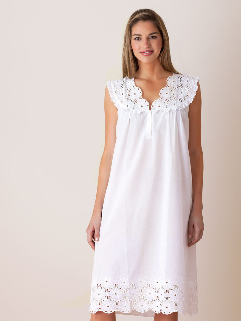 Eloise Nightgown with Eyelet Lace Bodice & Hem | Over The Moon