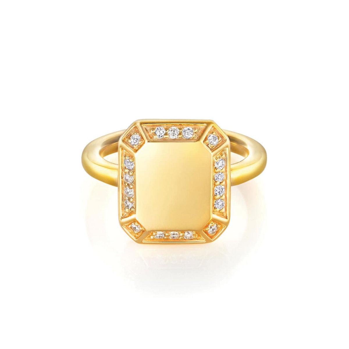 Emerald Signet Ring in Yellow Gold with Diamond Pave