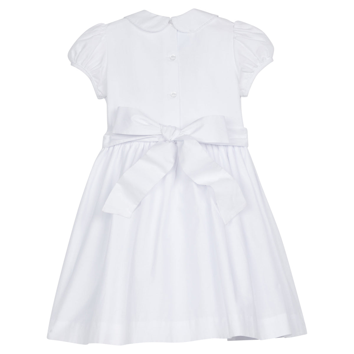 Little English traditional girl's clothing, classic smocked dress for toddler girls with peter pan collar and sash, little girl's flower girl dress with white smocking