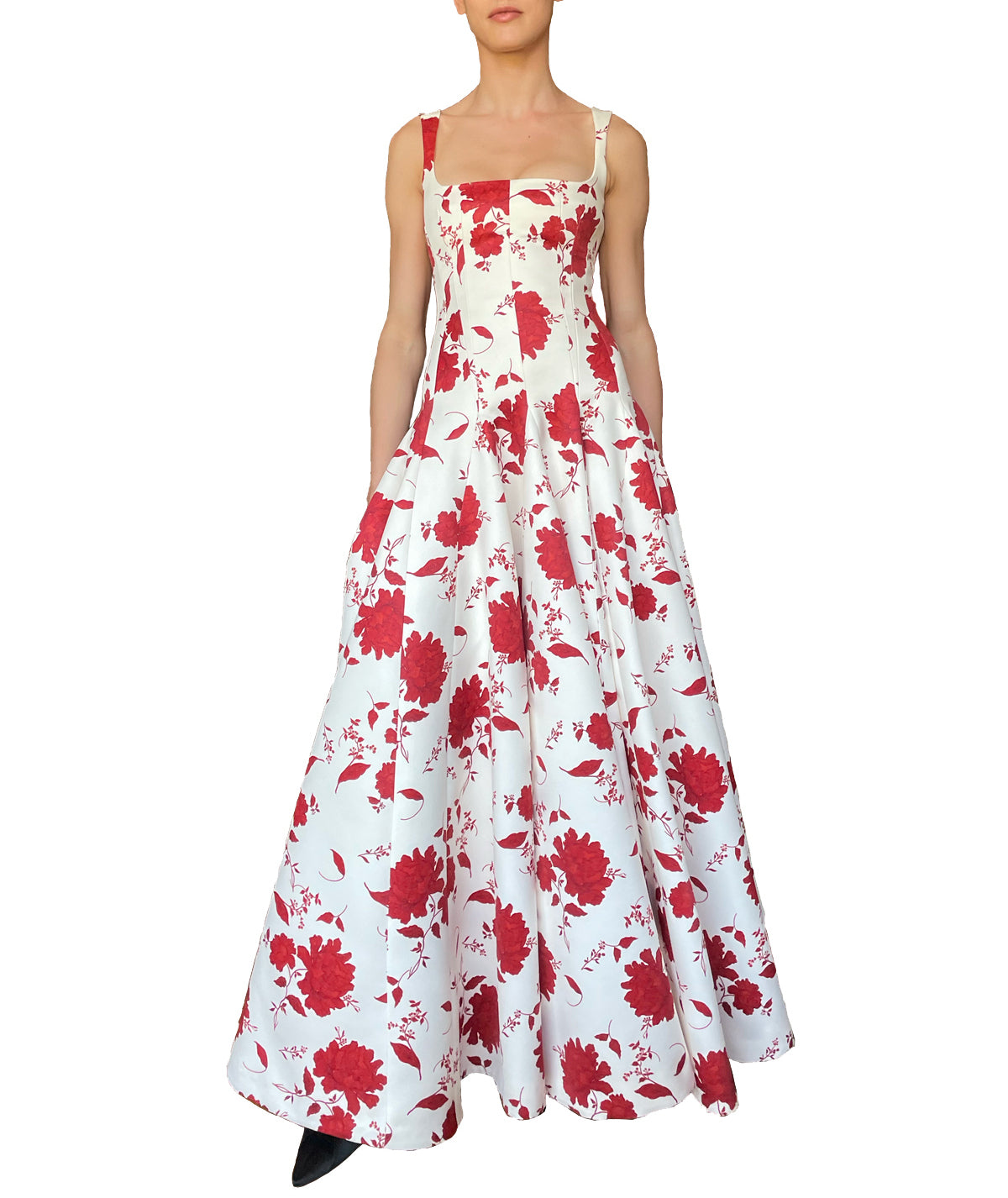 Viri Dress in Red Rose Print and Cream