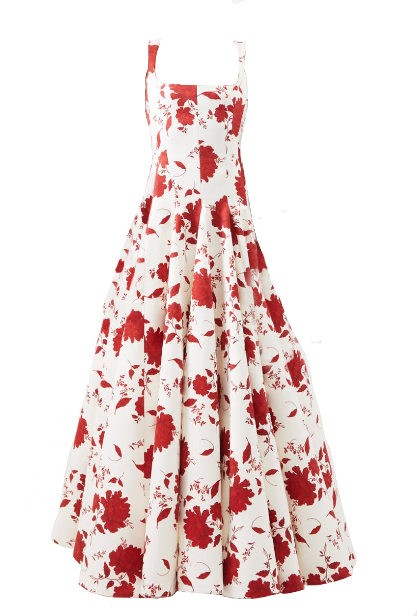 Viri Dress in Red Rose Print and Cream