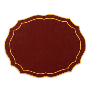 Emma Placemat in Brick with Mustard Embroidery