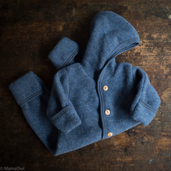 100% Organic Merino Wool Fleece Suit - Blue Melange