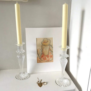 Issy Granger Clear Glass Candlesticks and Ivory Cream dinner Candles