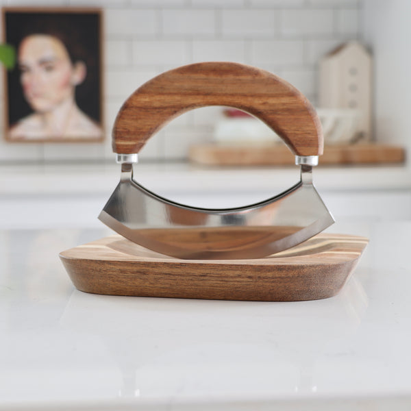 Acacia Mezzaluna Knife & Cutting Board