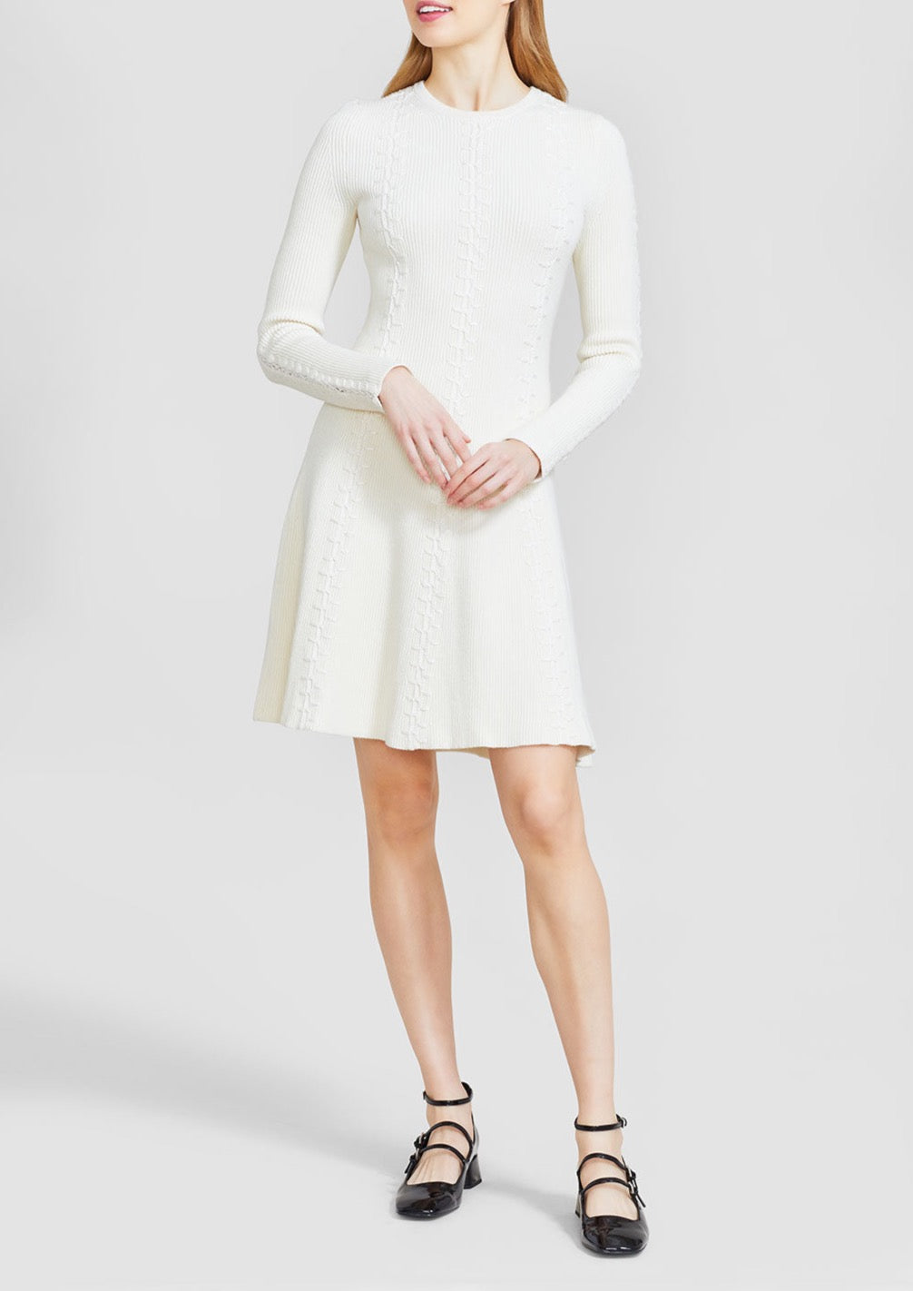 Embroidered Seam Rib Knit Fit and Flare Dress | Over The Moon