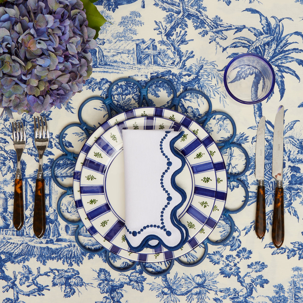 Gaia Blue Rattan Flower Placemats, Set of 4