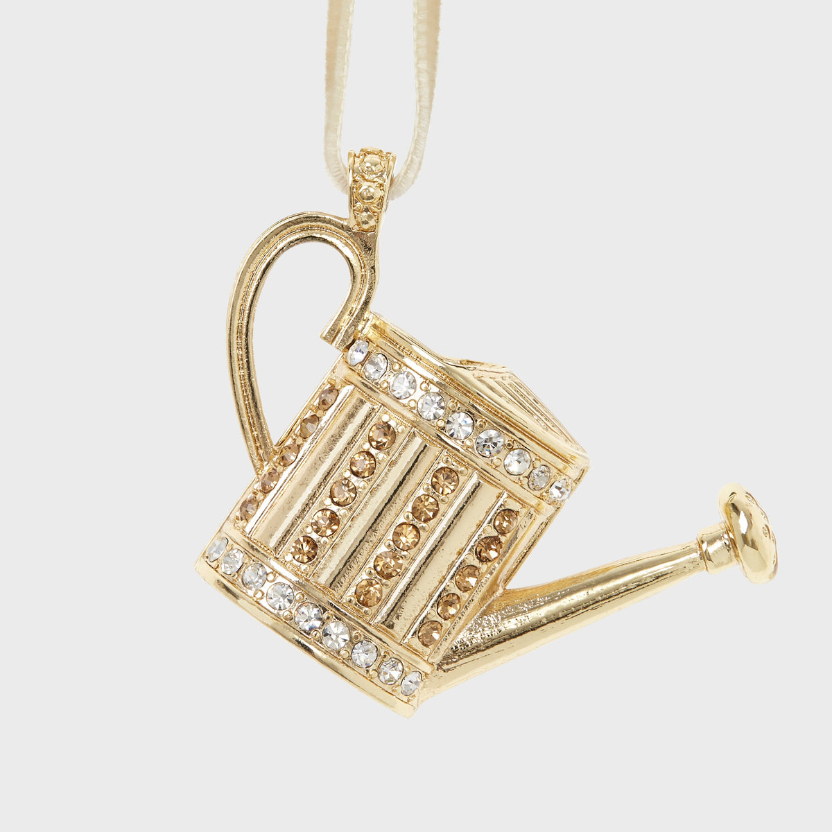 Close-up of Garden Hanging Ornament Boxed Gift Set showing a jeweled zinc and glass ornament with velvet ribbon