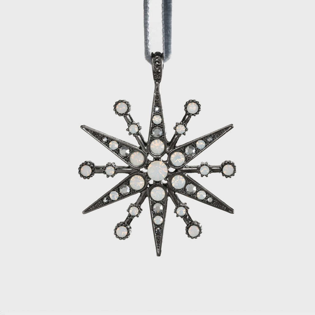 Deco Snowflake Hanging Ornament in Hematite and Opal