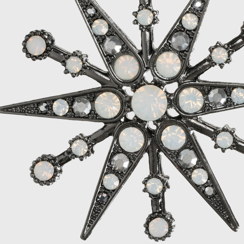 Deco Snowflake Hanging Ornament in Hematite and Opal
