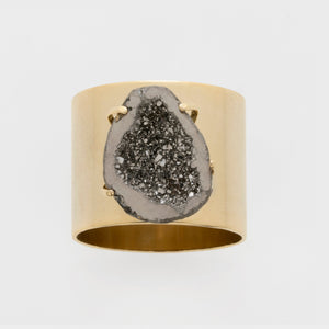Druzy Napkin Rings in Gold with Gun Metal, Set of Two
