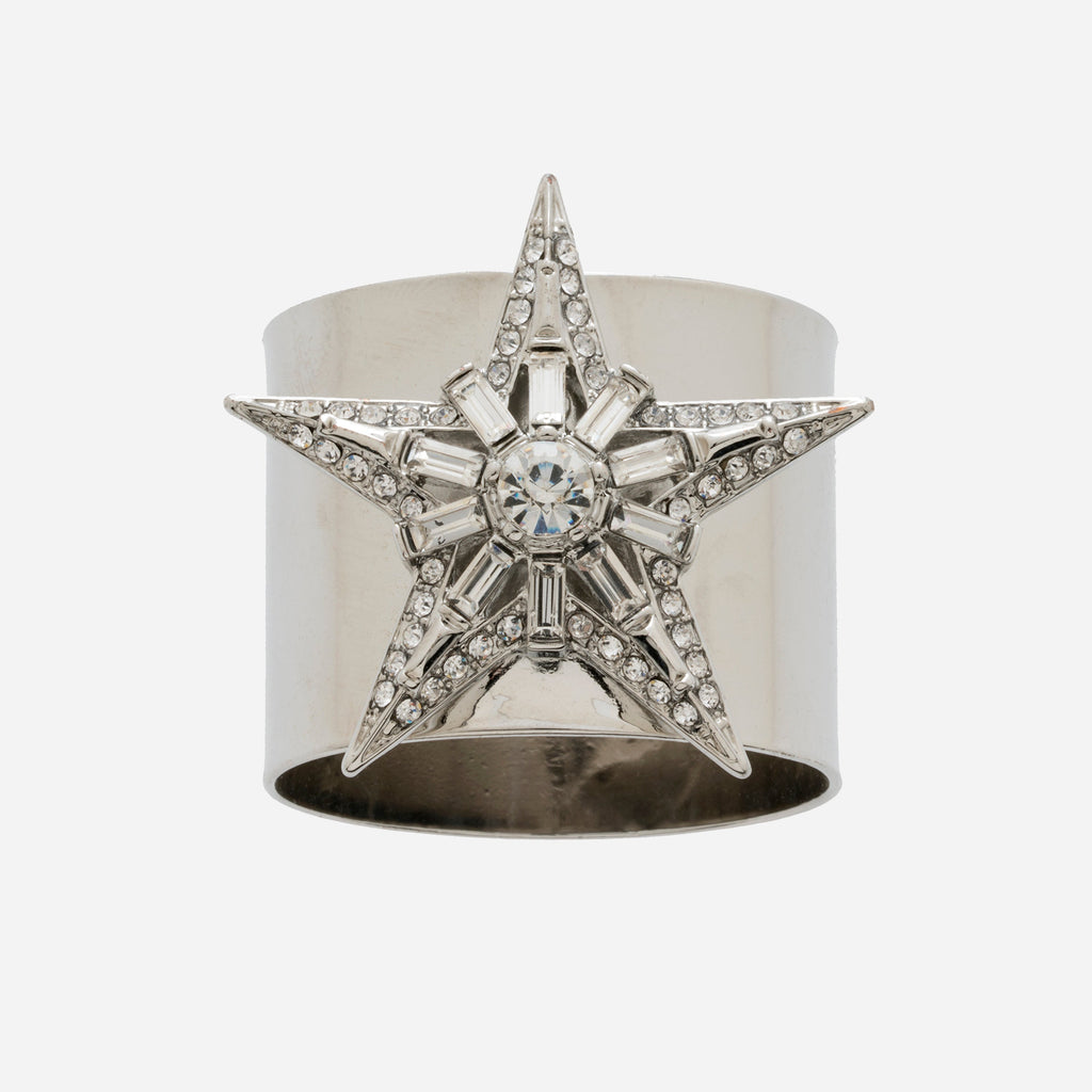 Baguette Star Napkin Rings in Silver, Set of Two