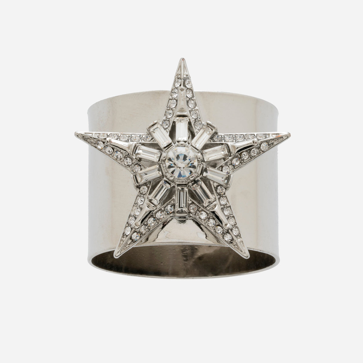 Baguette Star Napkin Rings in Silver, Set of Two