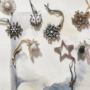 Deco Snowflake Hanging Ornament in Hematite and Opal