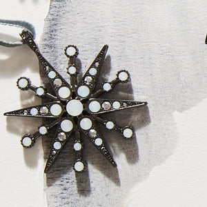 Deco Snowflake Hanging Ornament in Hematite and Opal