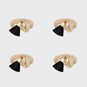 Skinn Puka Shell Napkin Ring in Black, Set of Four