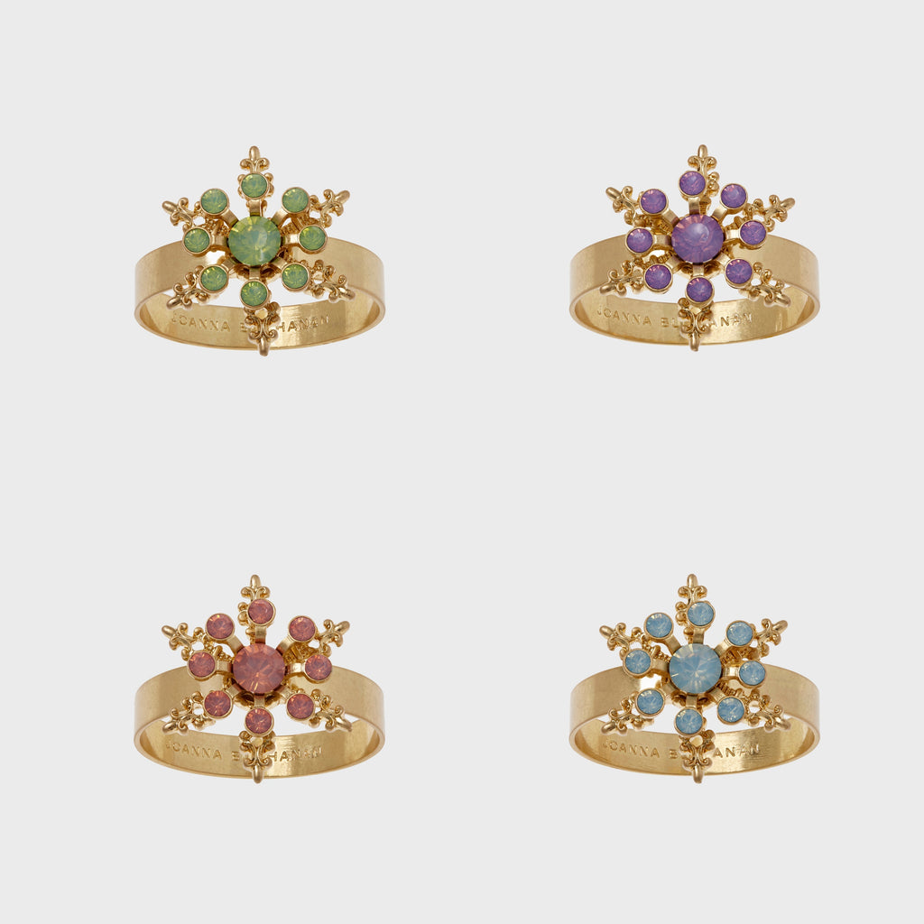 Classic Snowflake Skinny Napkin Rings in Pastel, Set of Four