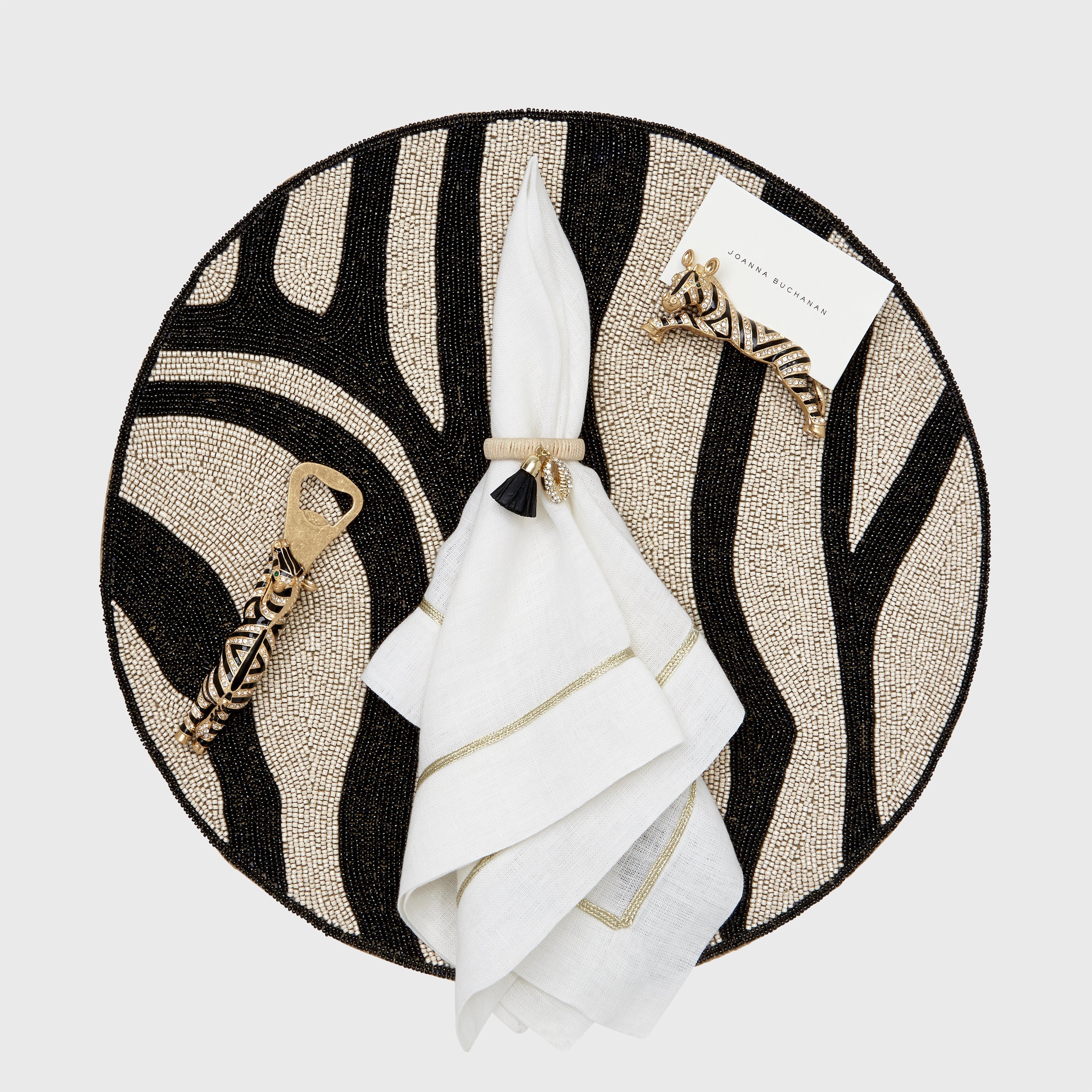Skinn Puka Shell Napkin Ring in Black, Set of Four