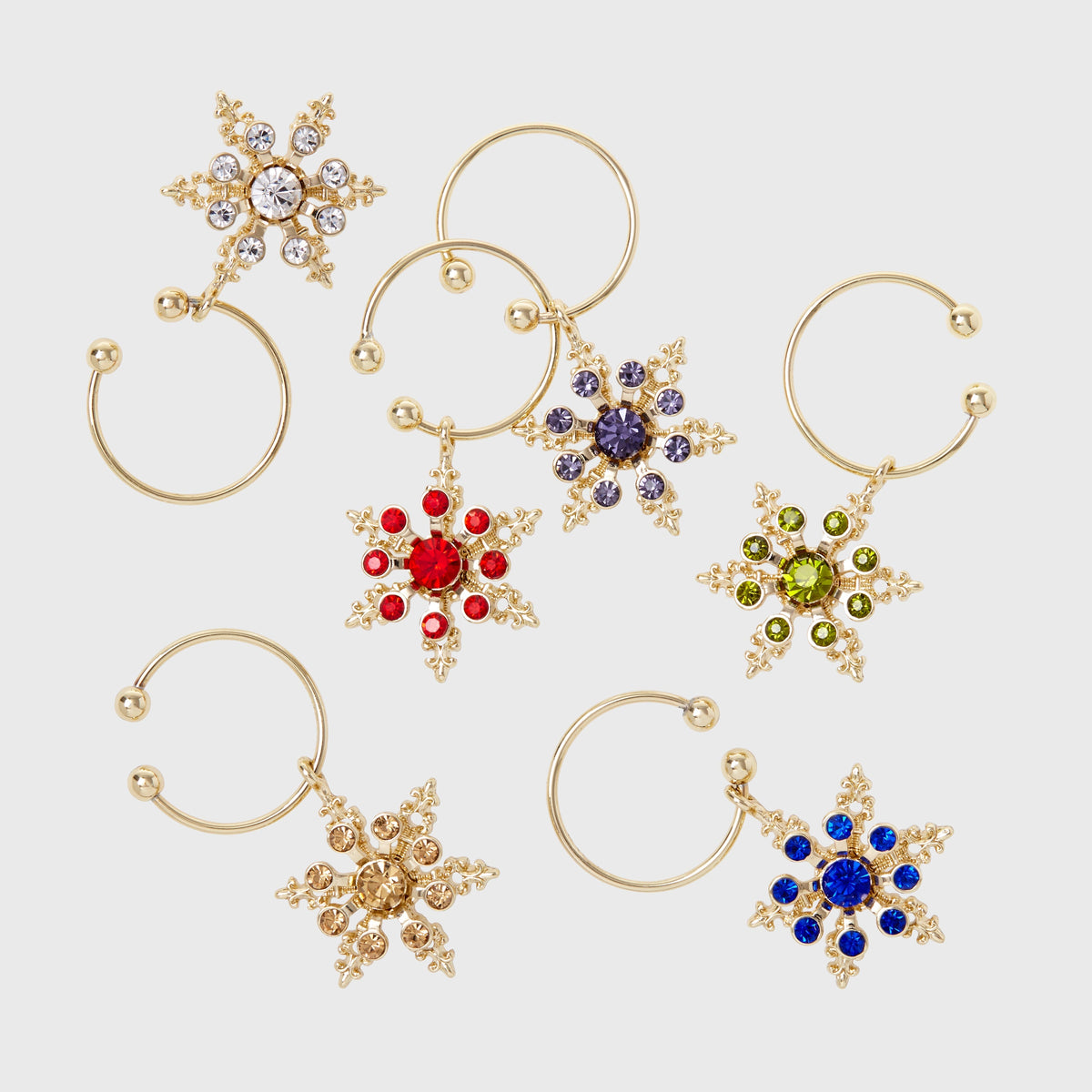 Snowflake Wine Charms in Jewel Tones