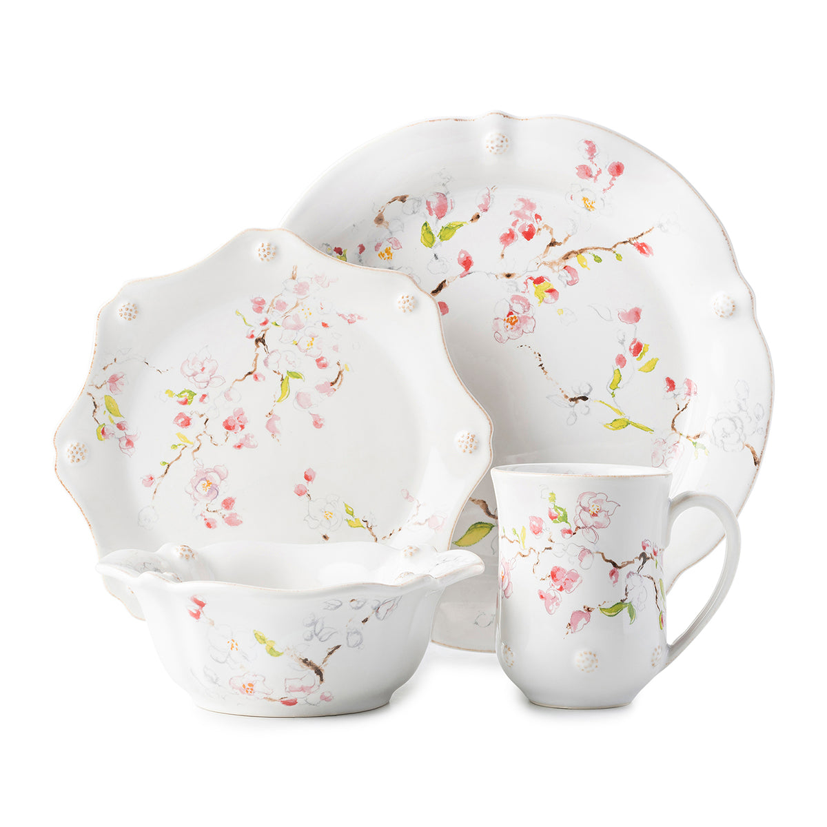 Berry & Thread Floral Sketch Cherry Blossom Place Setting, Set of 4