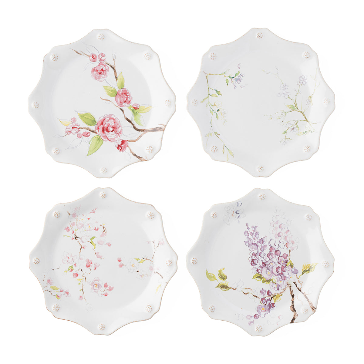 Berry & Thread Floral Sketch Salad/Dessert Plates, Assorted Set of 4